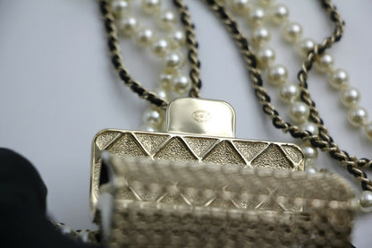Chanel B21S Imitation Pearl Charm Mini Flap Handbag Leather Chain Long Necklace
