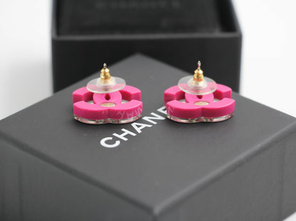 Chanel 2018 Resin Silver Glitter Pink Stud Earrings