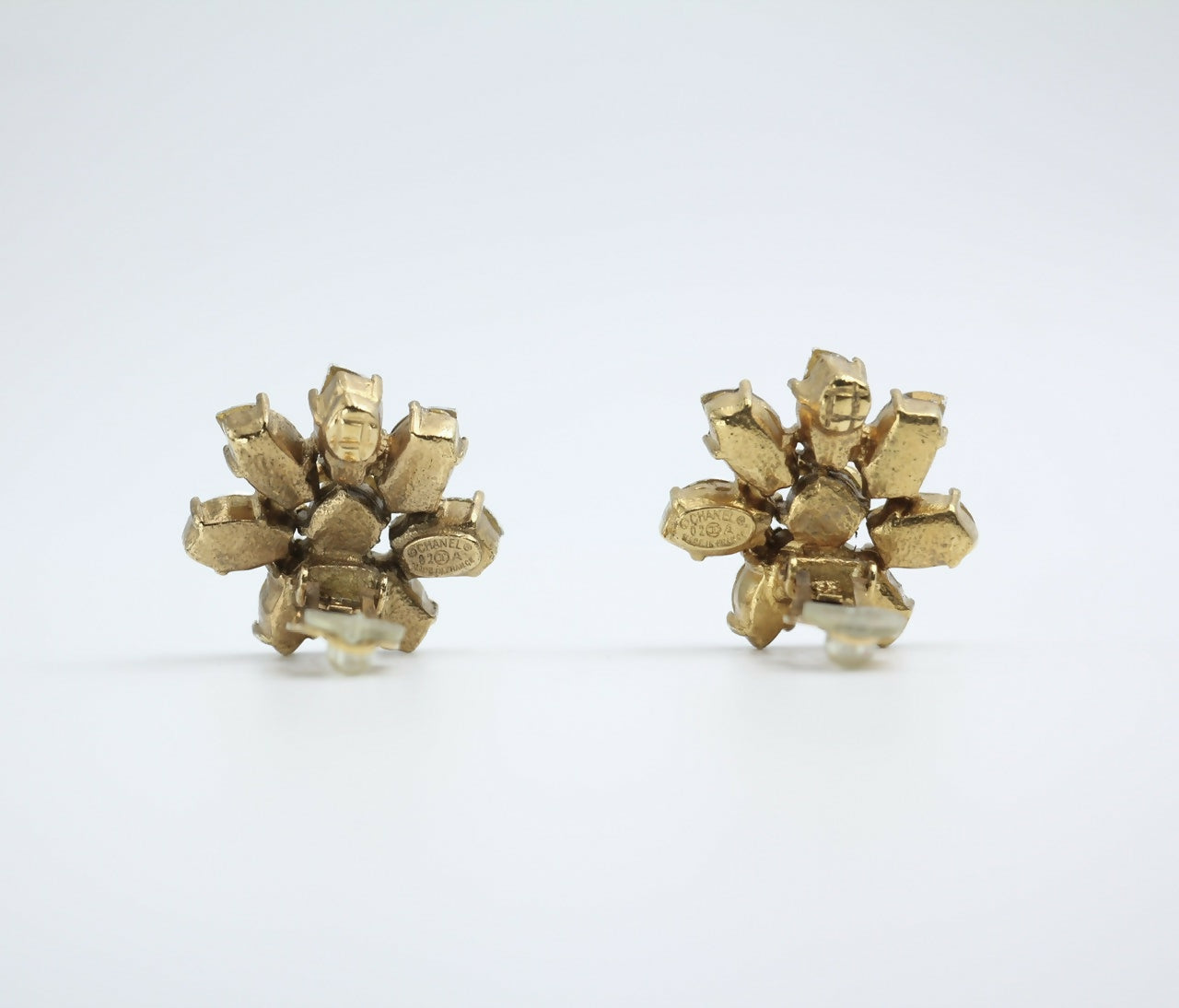 Chanel Vintage 02A Rhinestone Sparkling Ice Crystal Flower Clip-on Earrings