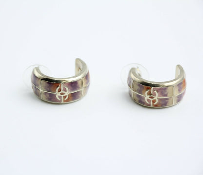 Chanel 16C Metal Purple Gradient Curved Stud Earrings