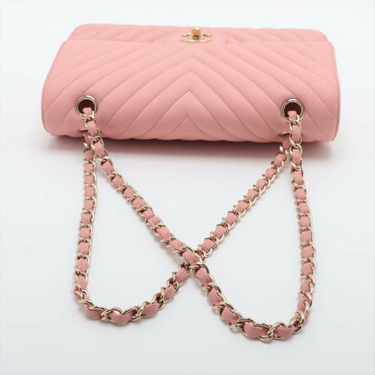 Chanel Pink Caviar Flat Chevron Quilted Medium Double Flap Bag