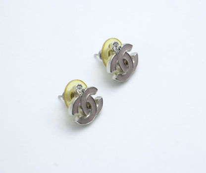 Chanel Vintage 04P Rhinestone Matte Purple Silver CC Clip-on Earrings