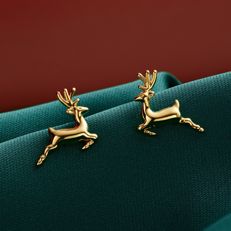 Rudolph Reindeer Gold Earrings