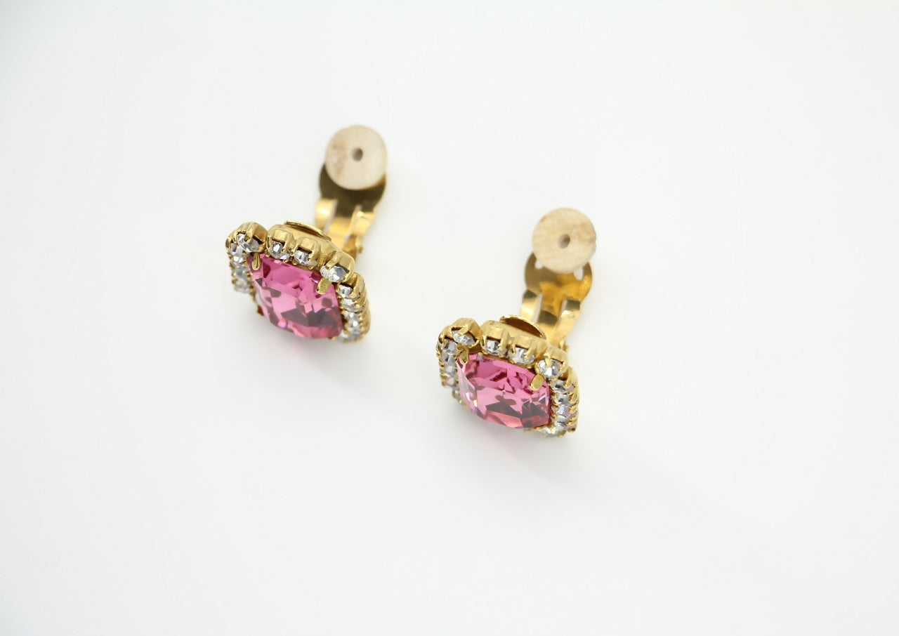 Chanel Vintage 95P Rhinestone Barbie Pink Clip-on Earrings