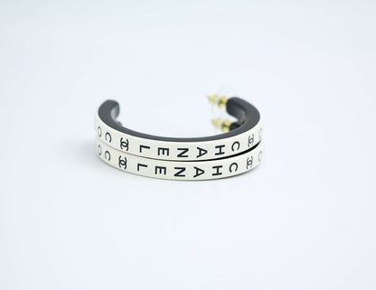 Chanel B22S Resin White Curved COCO Mark Hoop Stud Earrings