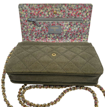 Chanel 17C Paris-Cuba Charms Military Green Canvas WOC Clutch Wallet on Chain