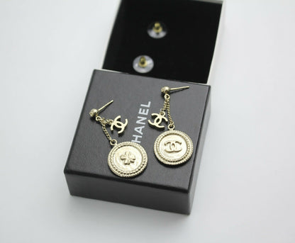 Chanel B15V Metal Silver Four-Leaf and Clover Coin Stud Earrings