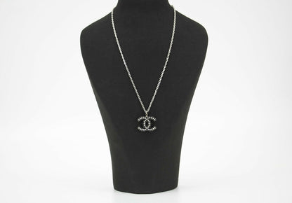 Chanel Vintage 05P Acrylic Transparent Rhinestone Black CC Double-Sided Necklace