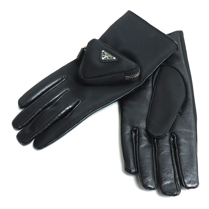 Prada Triangle Logo Leather Gloves