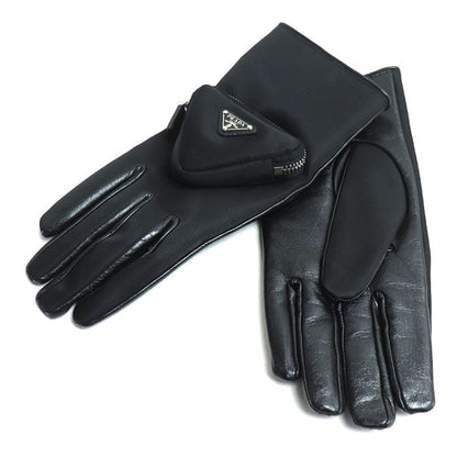 Prada Triangle Logo Leather Gloves