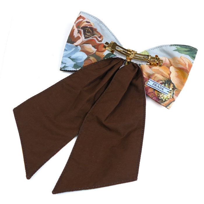 Prada Print Fabric Cotton Brass Hair Clip