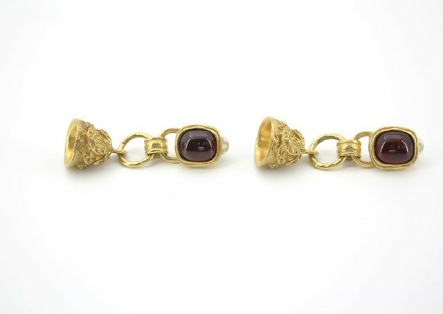 Chanel Vintage 94A Grapevine Gold-plated Red Bell Clip-on Earrings