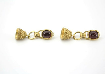 Chanel Vintage 94A Grapevine Gold-plated Red Bell Clip-on Earrings