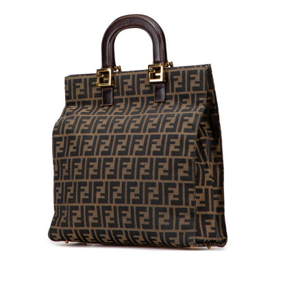 Fendi Zucca Canvas Leather Tote Bag