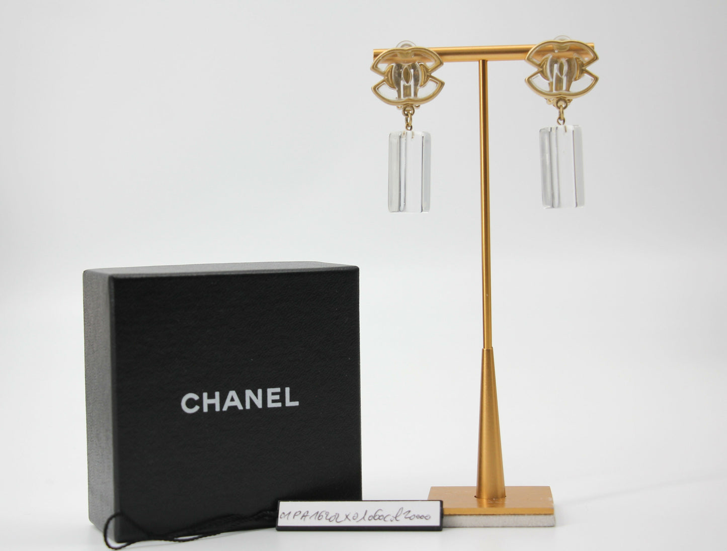 Chanel Vintage 01P Acrylic Rectangular Ice Cube Dangle Clip-on Earrings