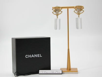 Chanel Vintage 01P Acrylic Rectangular Ice Cube Dangle Clip-on Earrings