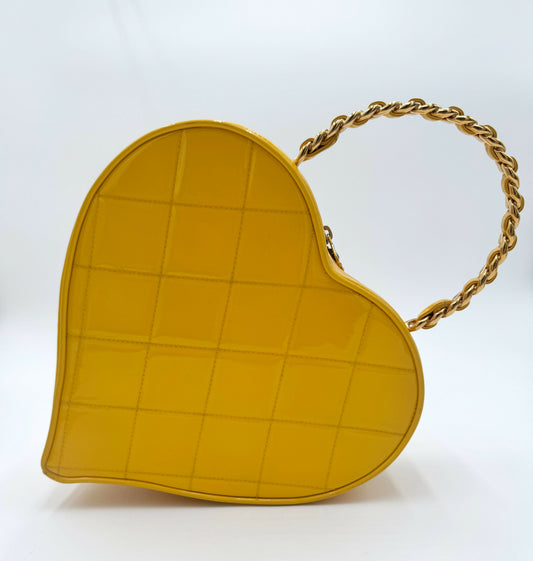 Chanel 1995 Vintage Barbie Yellow Heart Vanity Bag