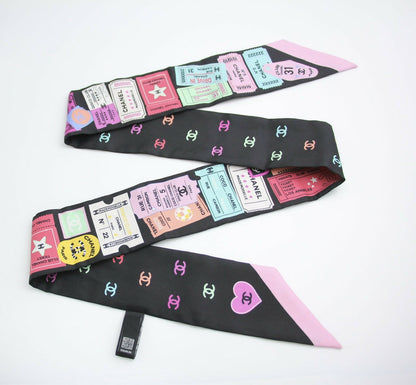 CHANEL 100% Slim Silk Scarf Bandeau Twilly CC Mark Scarf in Multicolour