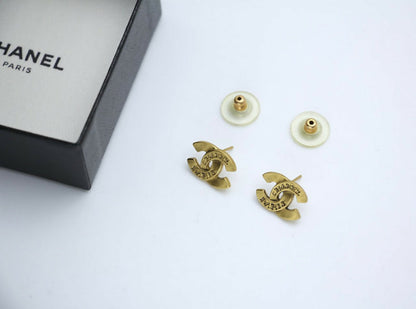 Chanel Vintage 99A Gold-Plated Cambon Collection ‘CHANEL’ Stud Earrings
