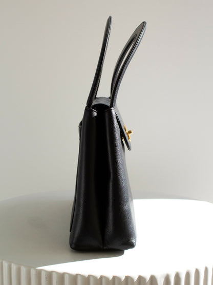 Chanel Vintage 1998 Kelly Black Caviar Leather 24K Gold Top Handle Bag