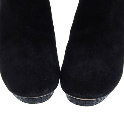 Chanel Suede Short Boots Black Logo 38C