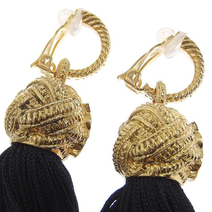 Saint Laurent Long Tassel Earrings Gold Black