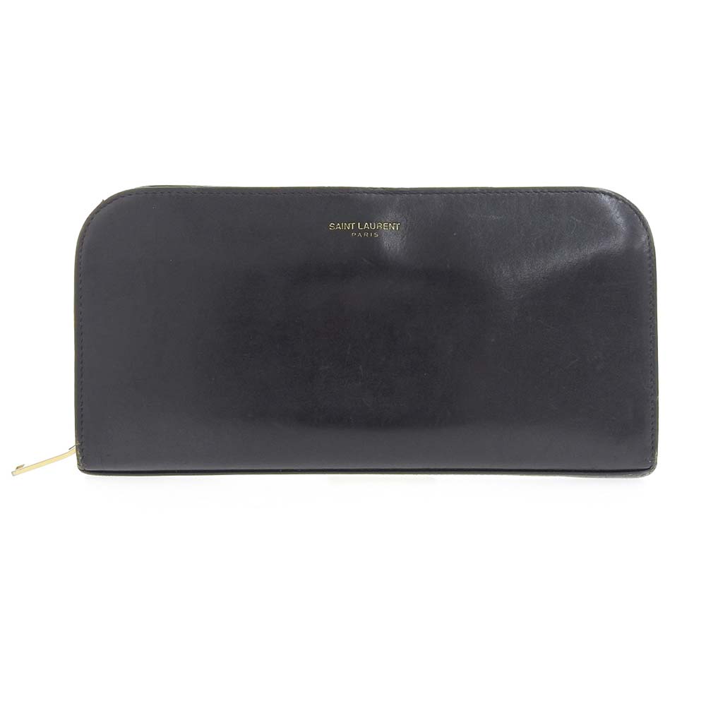 Saint Laurent Leather Round Zip Wallet Black