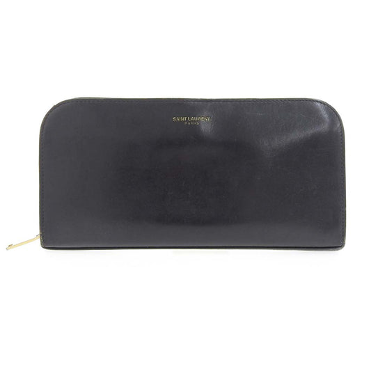 Saint Laurent Leather Round Zip Wallet Black