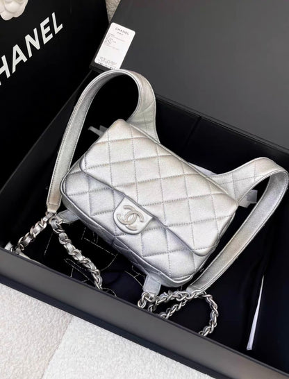 Chanel 24C early spring vacation popular silver backpack