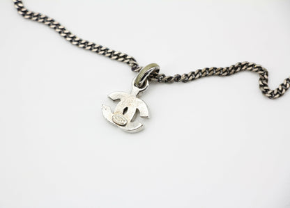 Chanel Vintage 04P Enamel Dark Green Silver Necklace