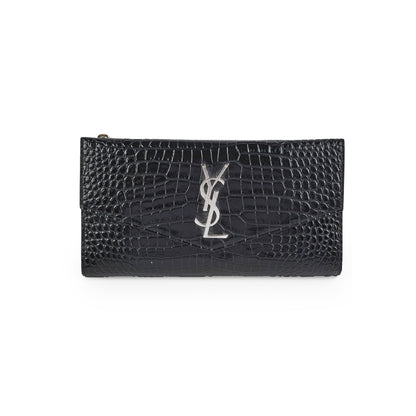 Saint Laurent Croc Embossed Wallet Clutch Black