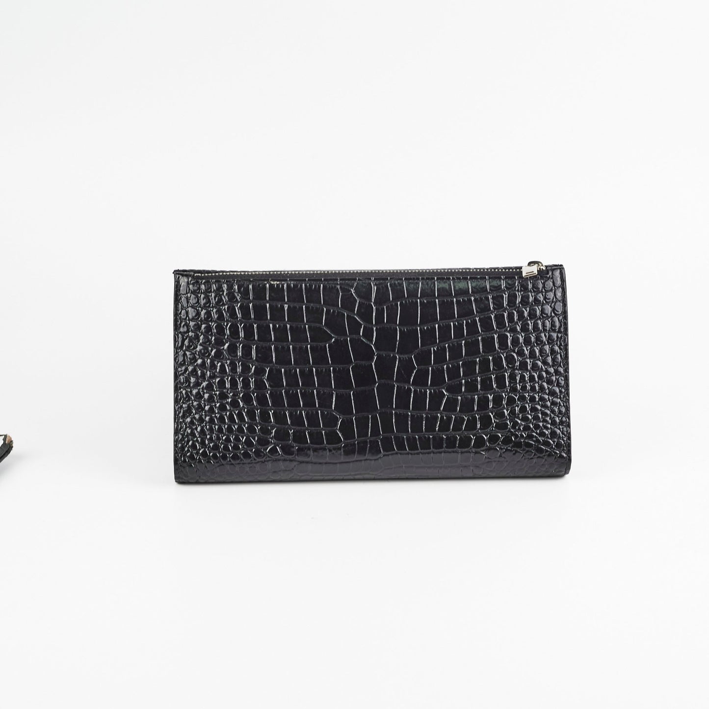 Saint Laurent Croc Embossed Wallet Clutch Black