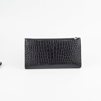 Saint Laurent Croc Embossed Wallet Clutch Black