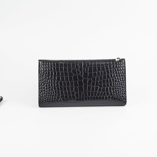 Saint Laurent Croc Embossed Wallet Clutch Black