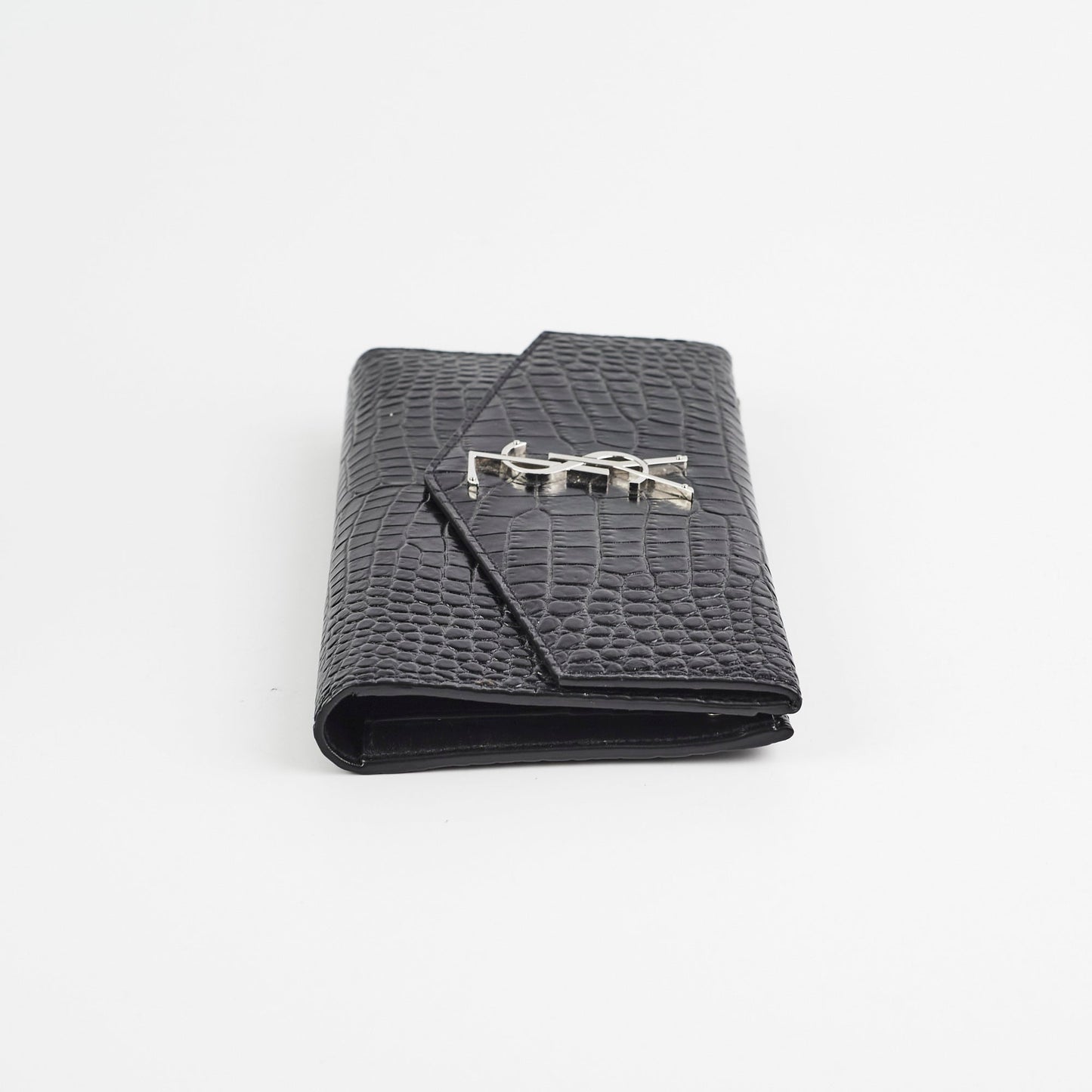 Saint Laurent Croc Embossed Wallet Clutch Black