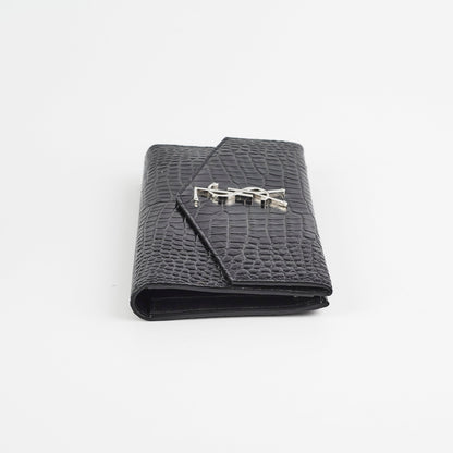 Saint Laurent Croc Embossed Wallet Clutch Black