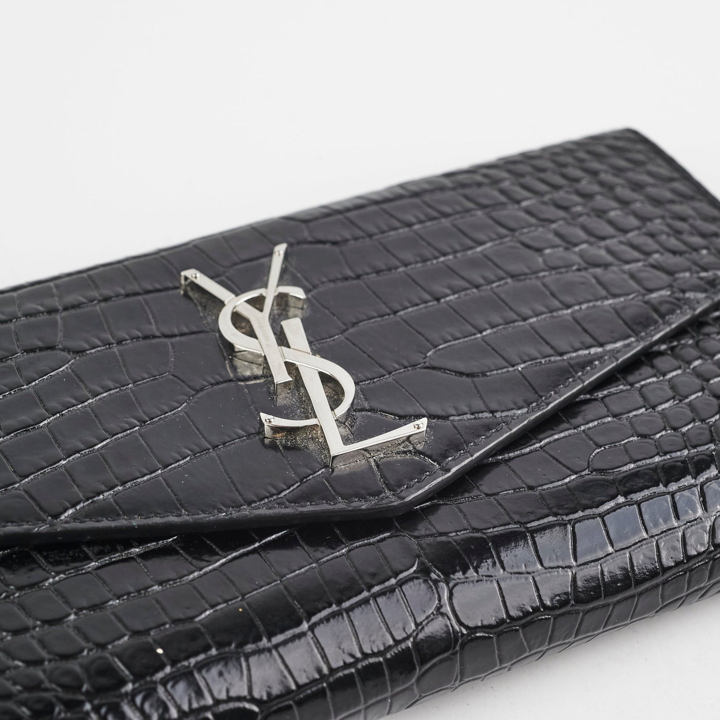 Saint Laurent Croc Embossed Wallet Clutch Black