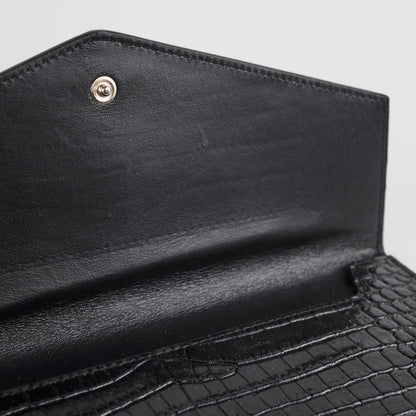 Saint Laurent Croc Embossed Wallet Clutch Black
