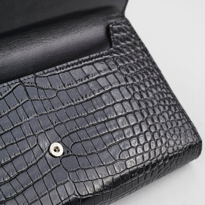Saint Laurent Croc Embossed Wallet Clutch Black