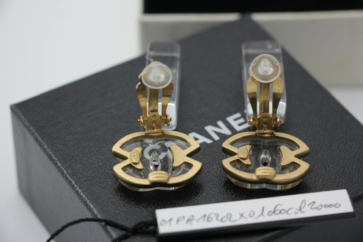 Chanel Vintage 01P Acrylic Rectangular Ice Cube Dangle Clip-on Earrings
