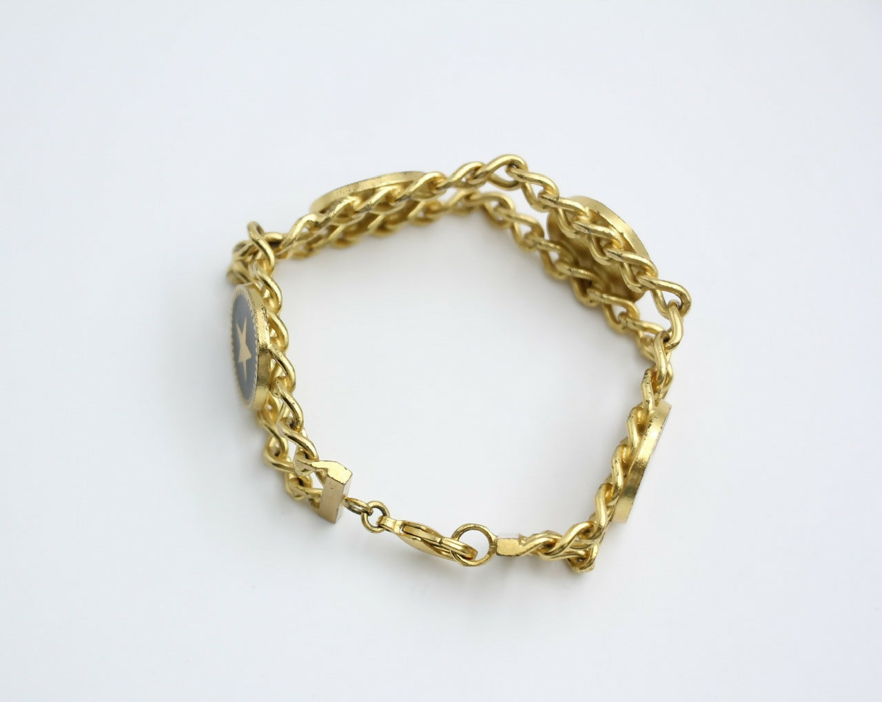 Chanel Vintage 01P Gold-plated & Enamel Star Heart Coin Bracelet
