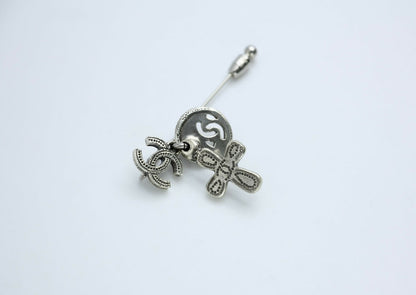 Chanel Vintage 03P Metal Cross Silver Coin CC Brooch