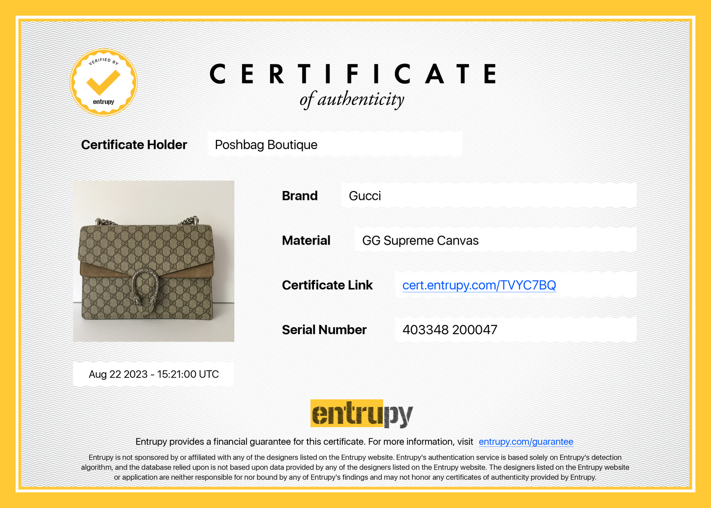 Gucci Dionysus Medium GG Supreme Monogram Canvas Bag