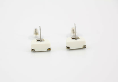 Chanel Vintage 00A Rhinestone White Ring Shape Stud Earrings