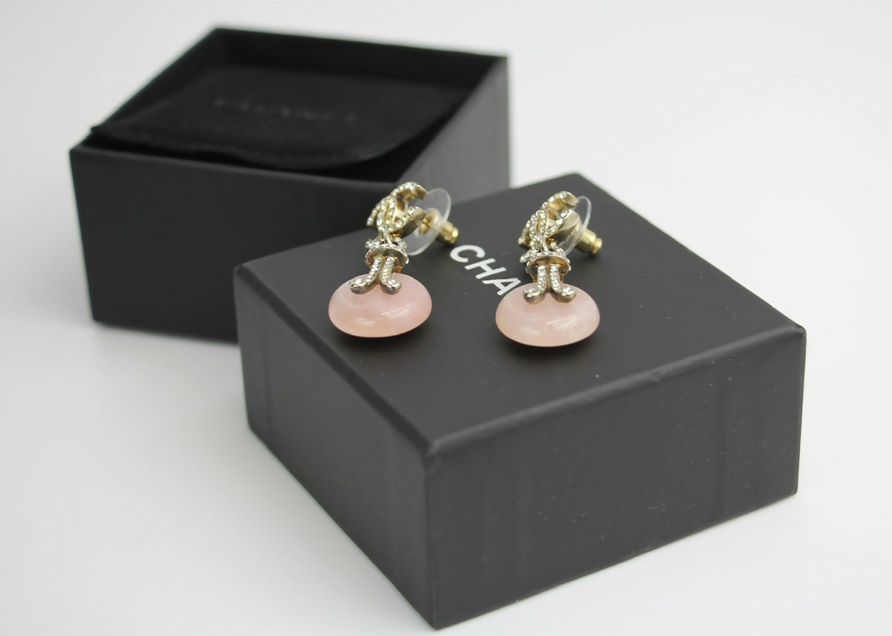 Chanel 09A Gripoix Pink Round Dangle Stud Earrings