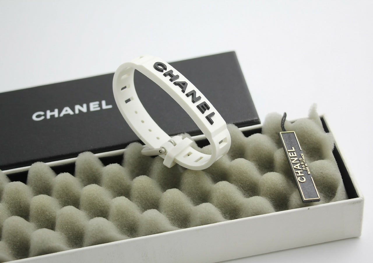 Chanel Vintage 99P Rubber Pink with Peach Wording Bracelet
