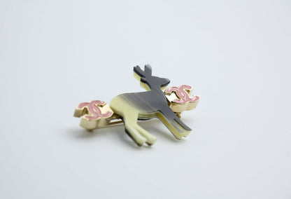 Chanel Vintage 01A Metal Dark Green Gradient Deer Brooch