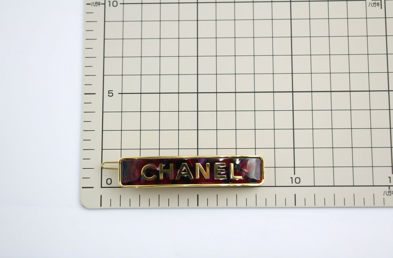Chanel B21S Metal Burgundy Gold Edge English Long Hair Clip