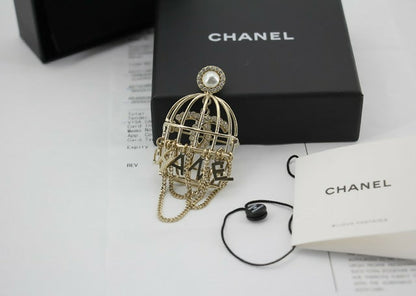 Chanel B22V Rhinestone & Metal Birdcage Brooch