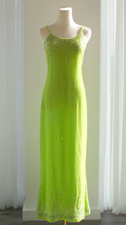 Chanel Vintage S/S1997 Green Sequin Embellished Velvet Dress Gown Jacket 97P Set